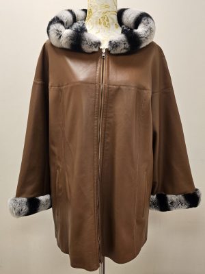 REVERSIBLE CUERO Y PIEL DE CHINCHILLA CAFE