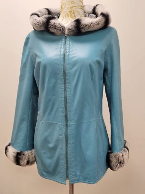 REVERSIBLE CUERO Y PIEL DE CHINCHILLA TURQUESA