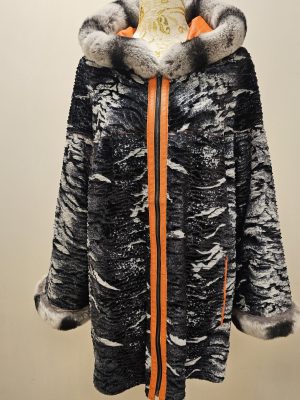 REVERSIBLE CUERO Y PIEL DE CHINCHILLA CAFE
