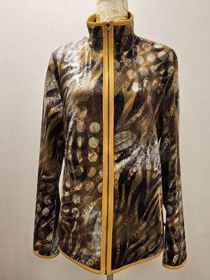 CHAQUETA REVERSIBLE SEDA CON BROCHES AL COSTADO MOSTAZA