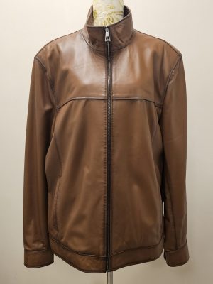 CUERO COLOR CAFE TOSTADO Y COLOR BEIGE CON CUELLO TOPE