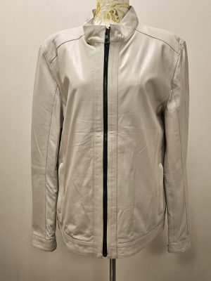 CUERO COLOR CAFE TOSTADO Y COLOR BEIGE CON CUELLO TOPE